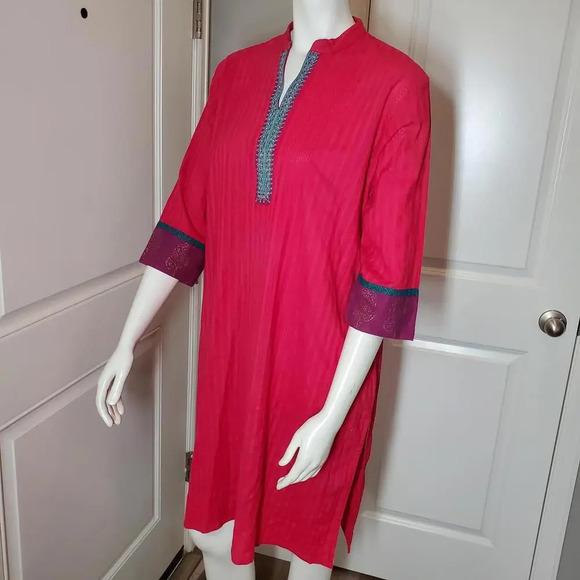 Beautiful Fuscia Cotton Kurti Tunic Sequin Embellished Women's Size XL 101cm - Picture 7 of 16